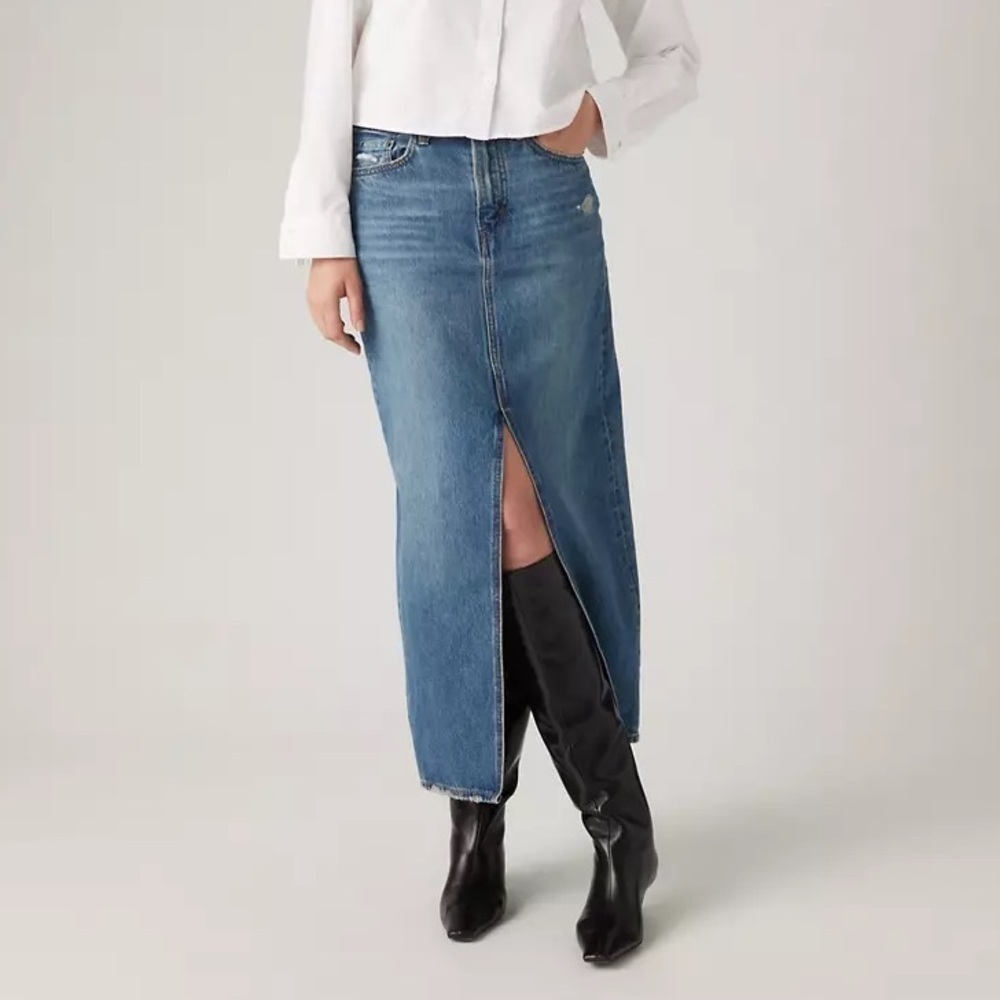 NWT Levi's Ankle Column Slit Denim Maxi Skirt Women’s Size 24